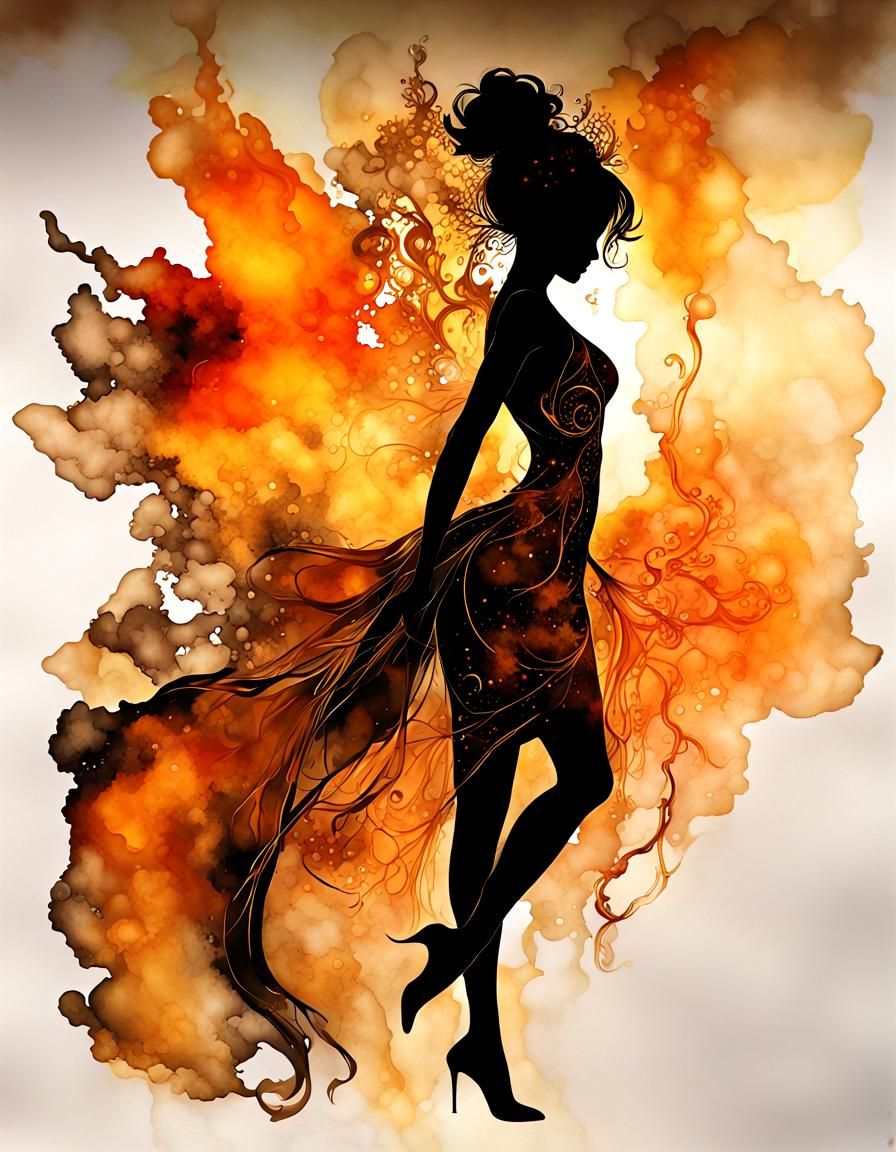 Silhouette Art with Orange and Gold Accents