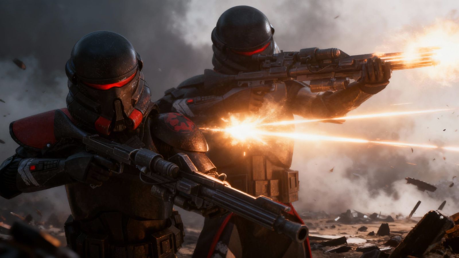 Imperial Purge Troopers Unleash Plasma Fire on Smoky Battlef...