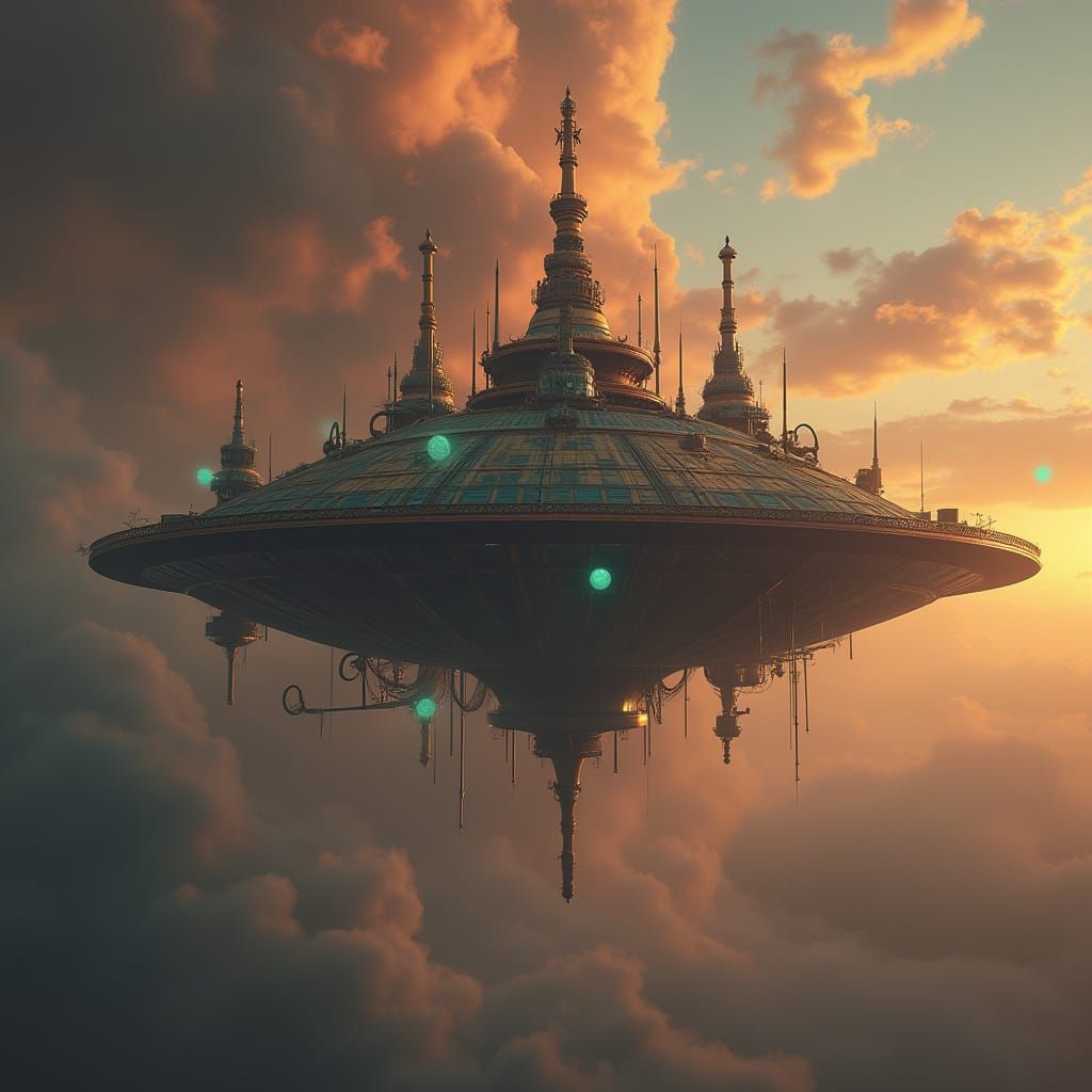 Majestic Steampunk Mobile Base in Eerie, Gradient Sky