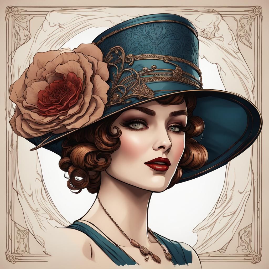 Detailed 1920's Lady's Hat: Vintage Matte Painting