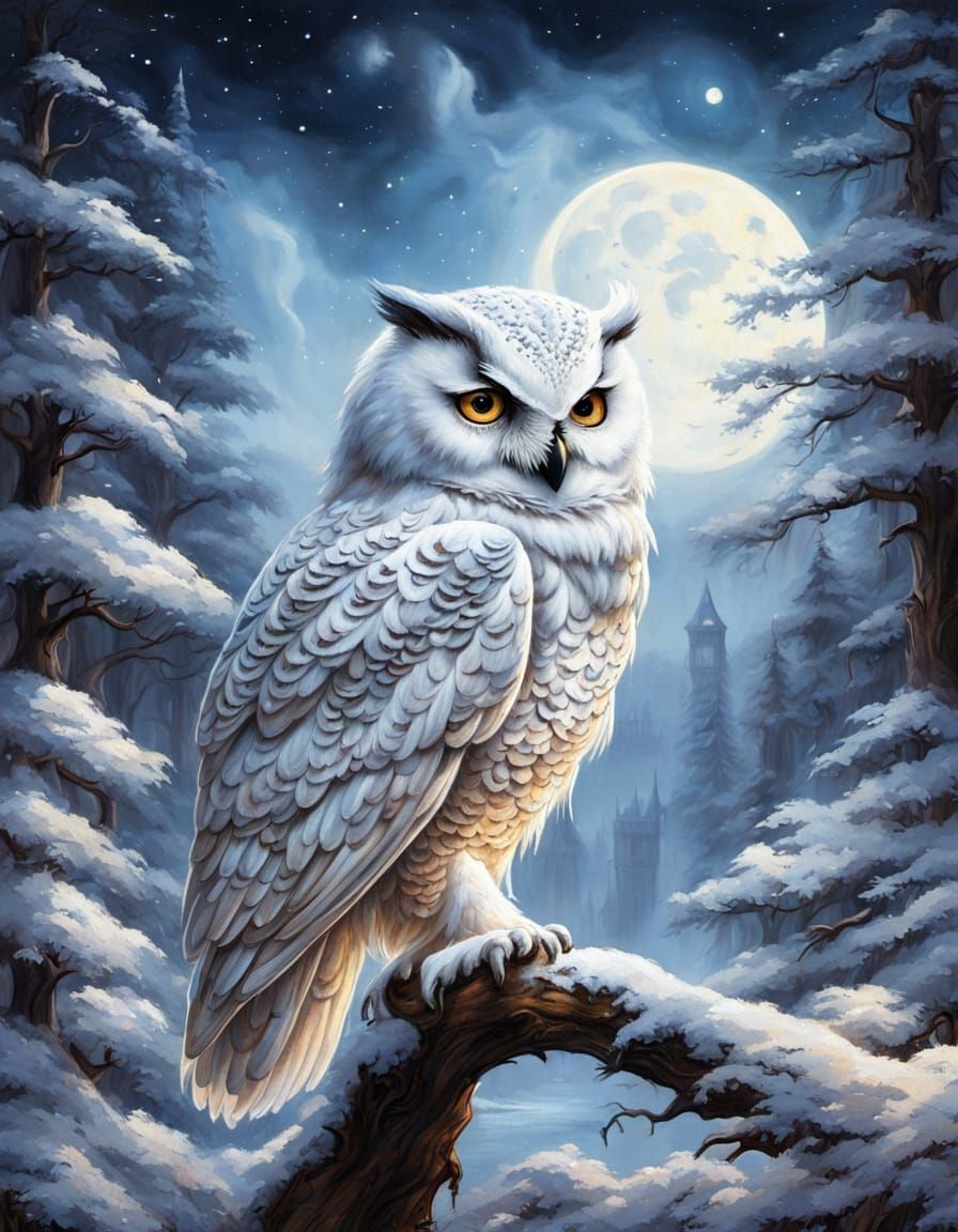 Magical White Owl in Luminist Style