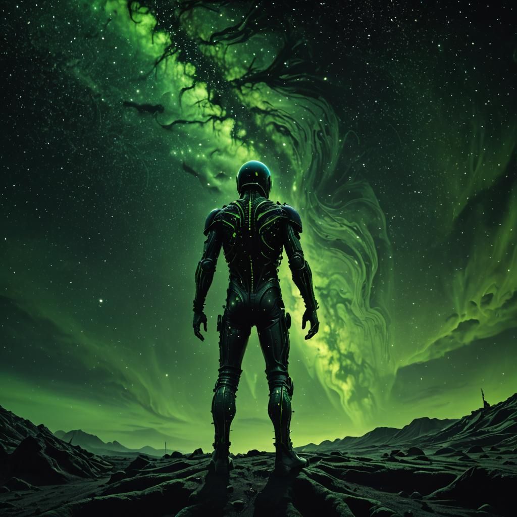 Existential Figure Gazing at Starry Universe