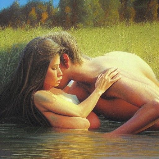 Romantic Embrace in Oil Painting Style