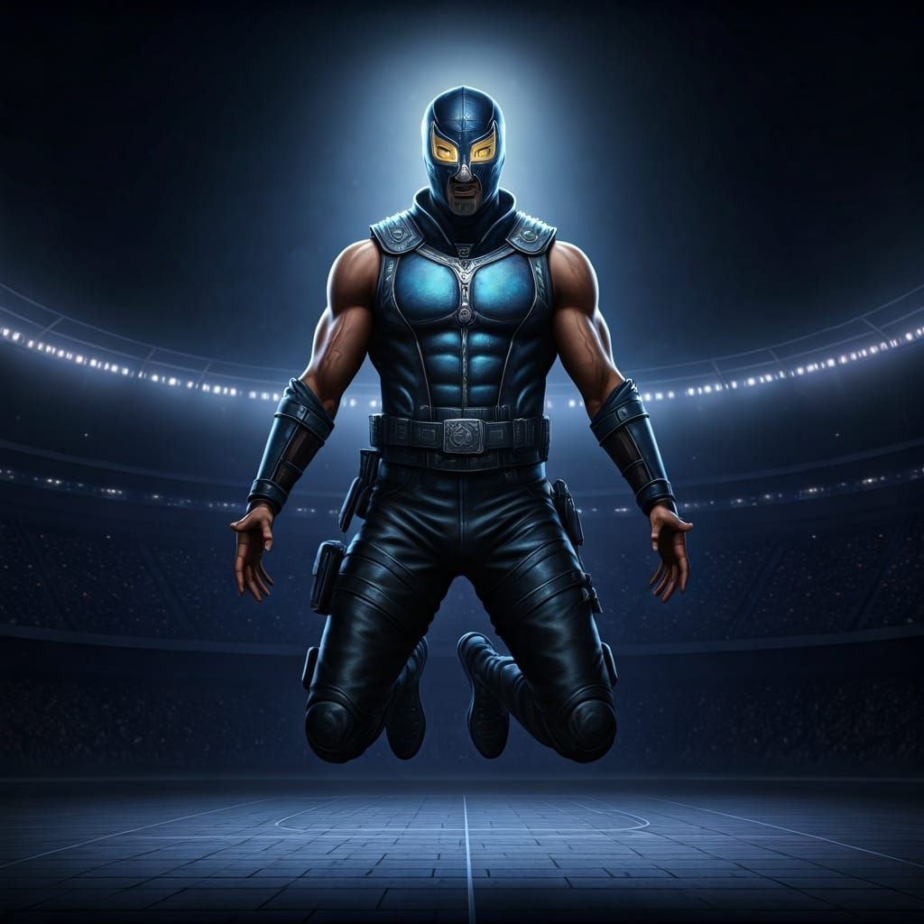 Luchador Slam Dunks in Ancient Synthwave Arena