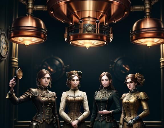 Steampunk Women Inside a Time Machine