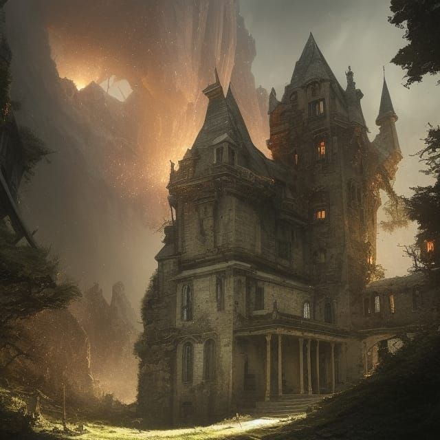 Evil Unicorn in Abandoned Castle: Dark Fantasy Art