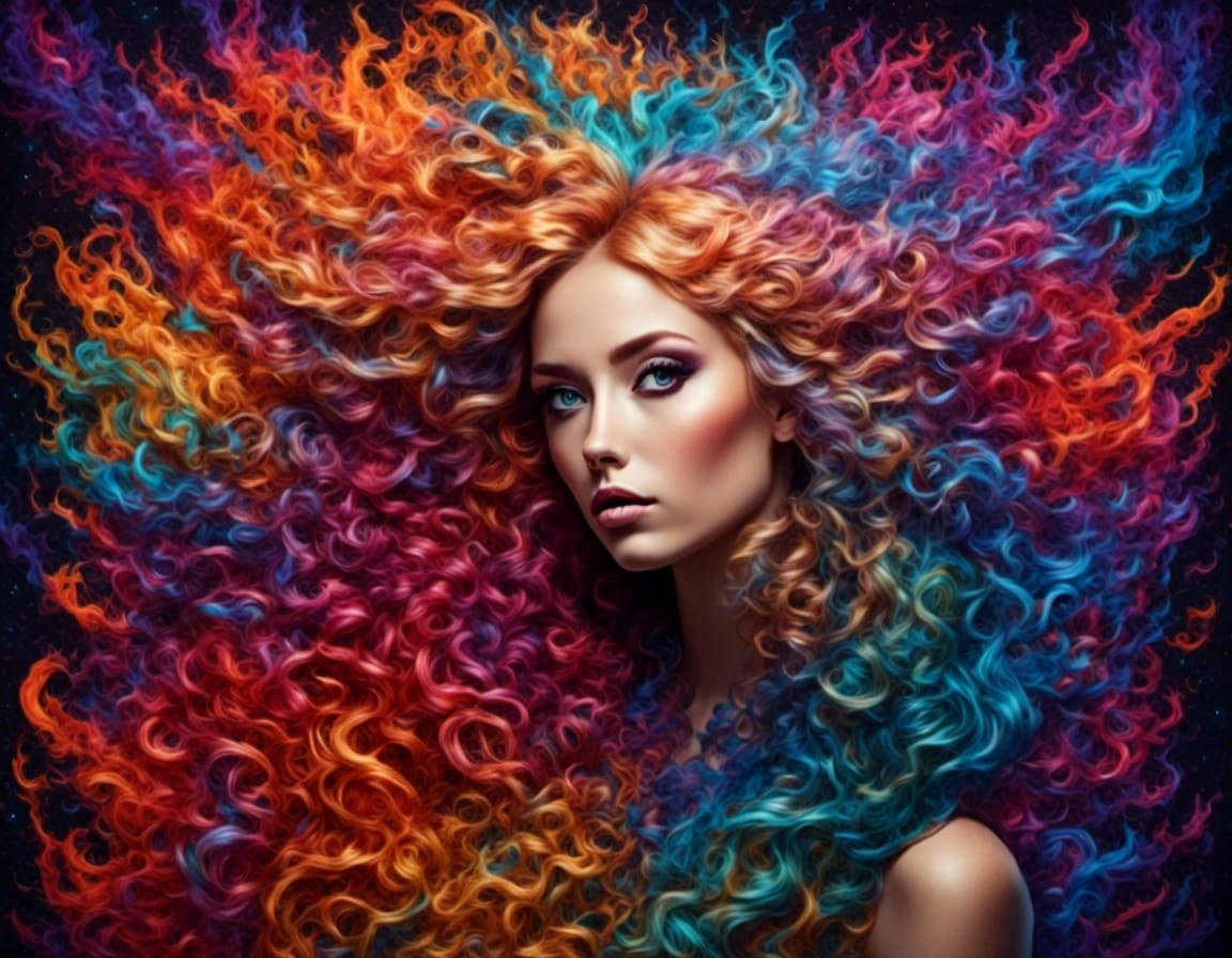 Vivid Portrait of Woman with Multicolored Hair