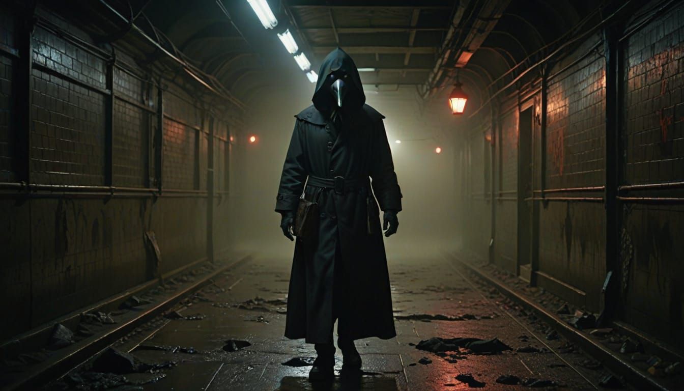 Horror Scene: Plague Doctor in Abandoned Subway