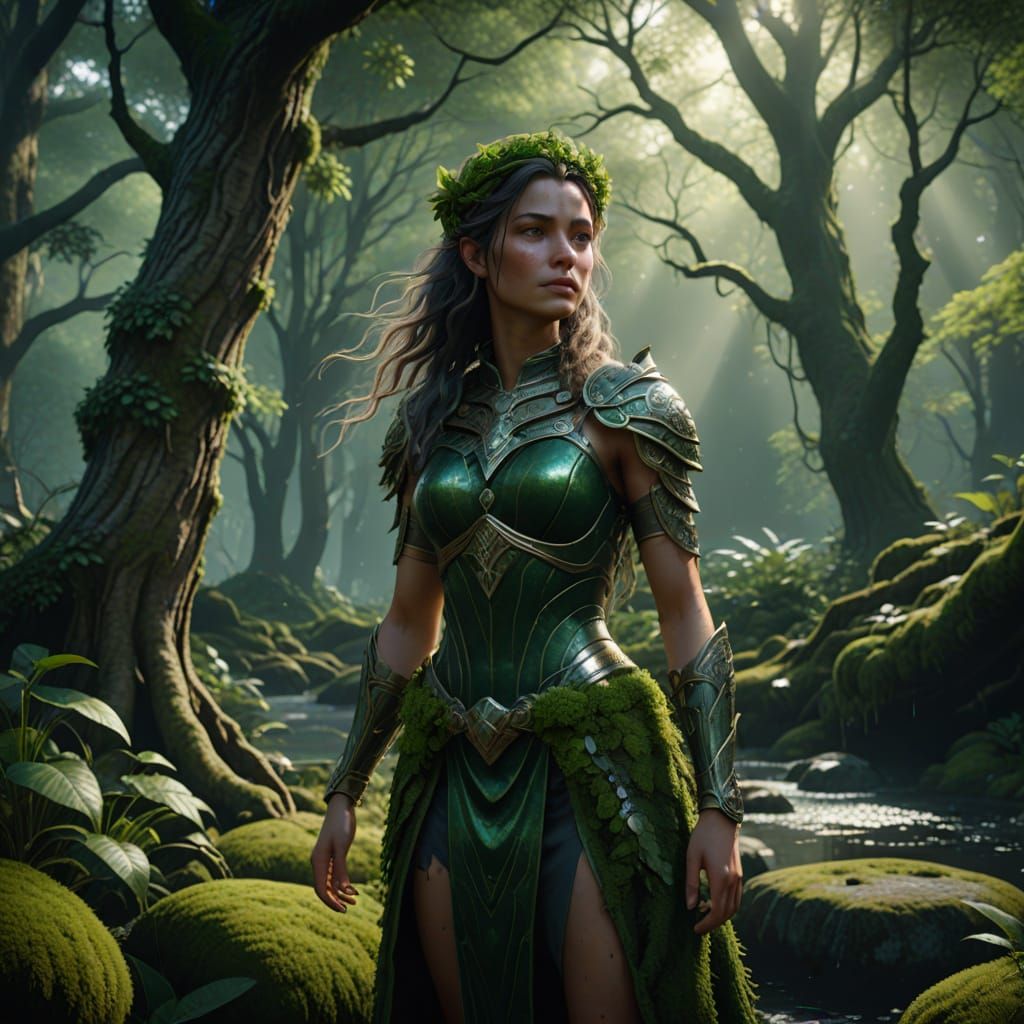 Regal Water Nymph in Enchanted Forest Glade