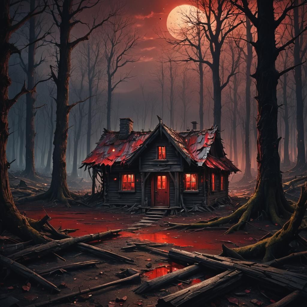 Abandoned Cottage in Dark Forest: Fantasy Matte Painting