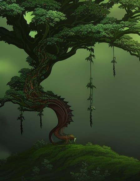 Maple Tree Dragon with Branch Wings in Art Nouveau