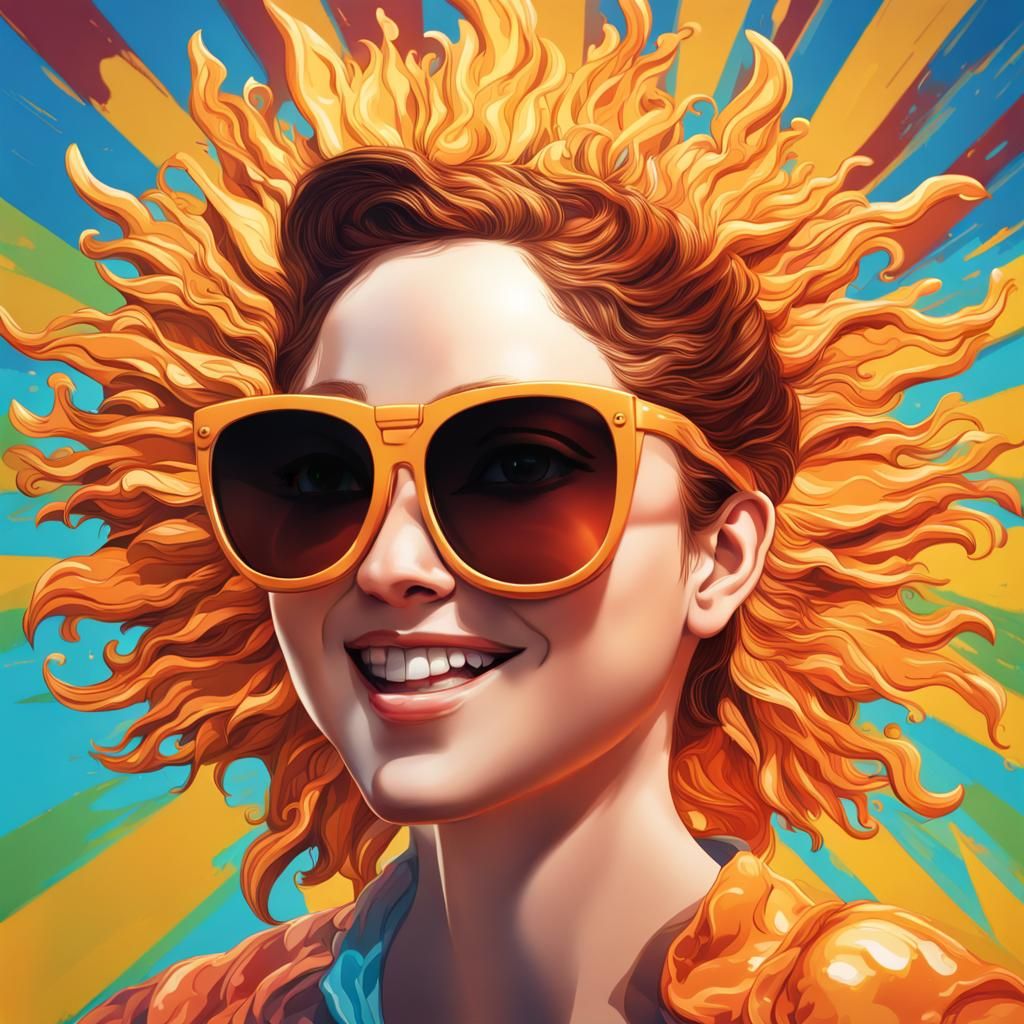Smiling Sun in Sunglasses: Hyperrealistic Splash Art