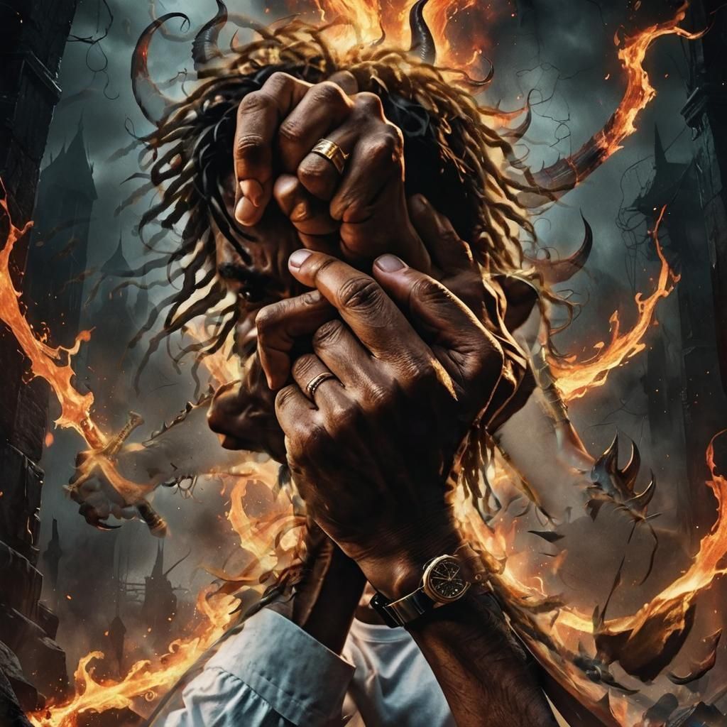 Black Woman Warrior with Angels in Abstract Art