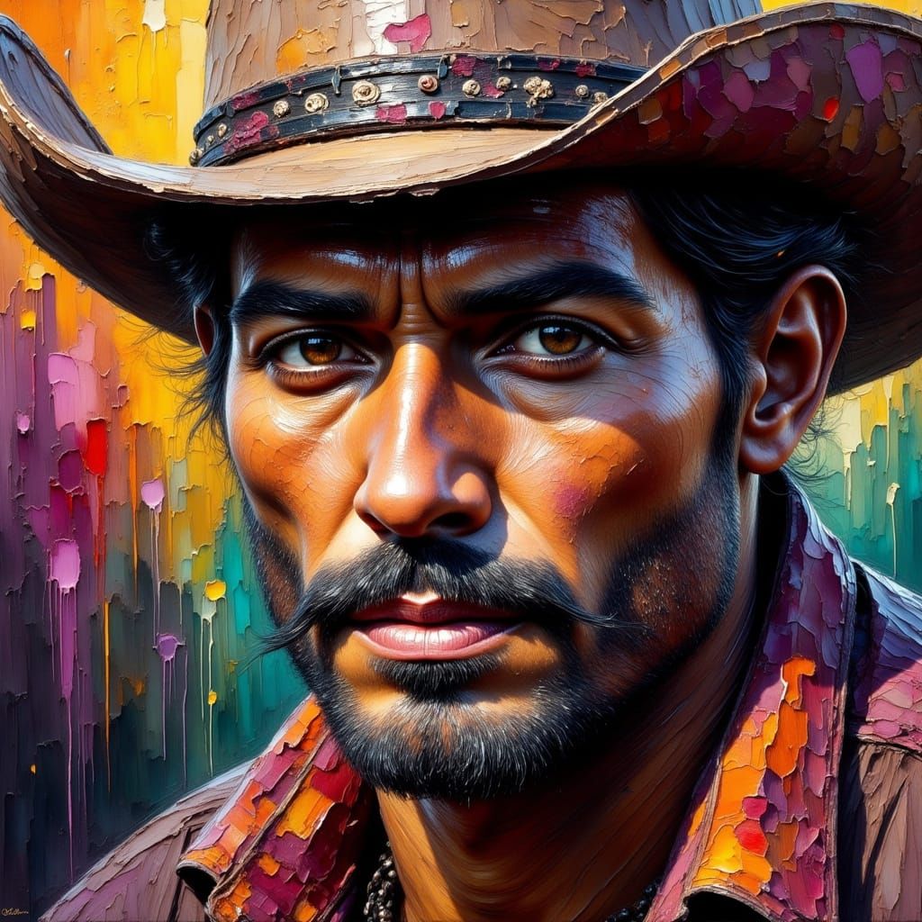 Mexican Outlaw Portrait in Dramatic Oil Painting Style