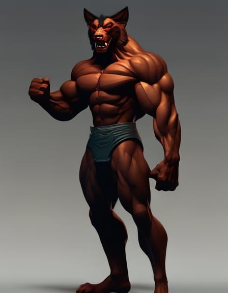 Muscular Werewolf Portrait: Detailed Digital Painting