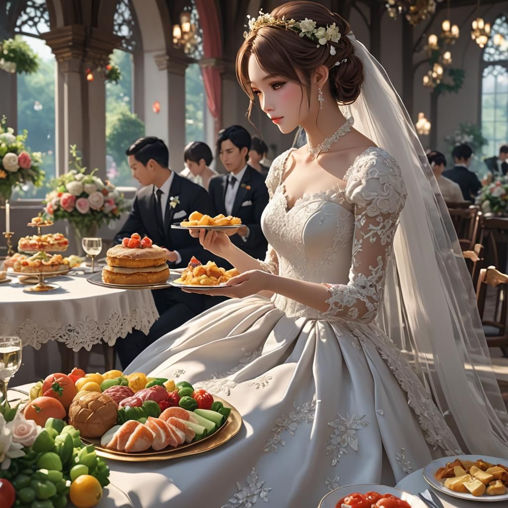 Anime Woman in Wedding Dress Anticipating Marriage