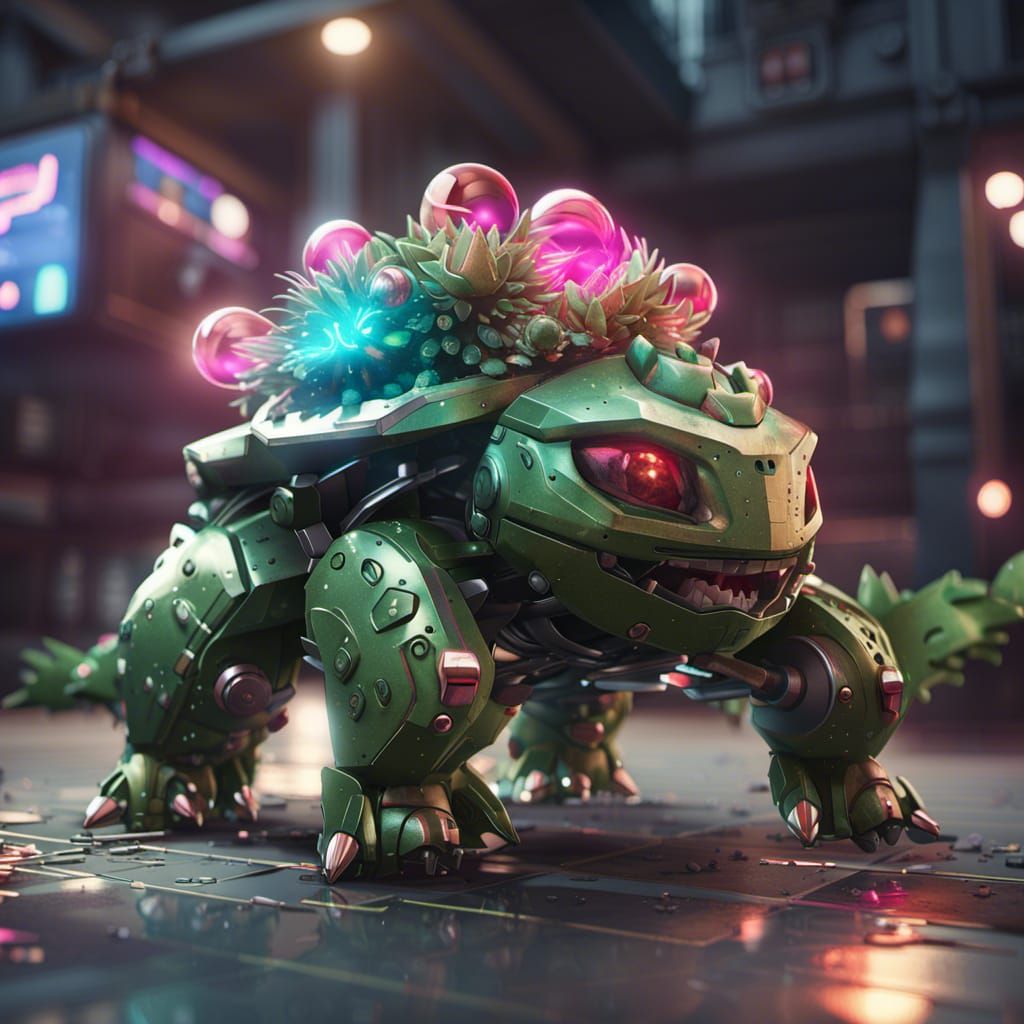 Futuristic Mecha Venusaur in Sci-Fi Style
