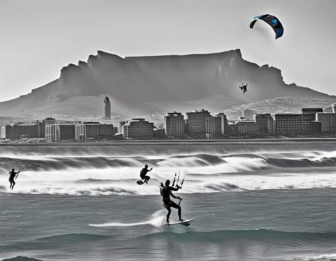Kite Surfing near Table Mountain, South Africa