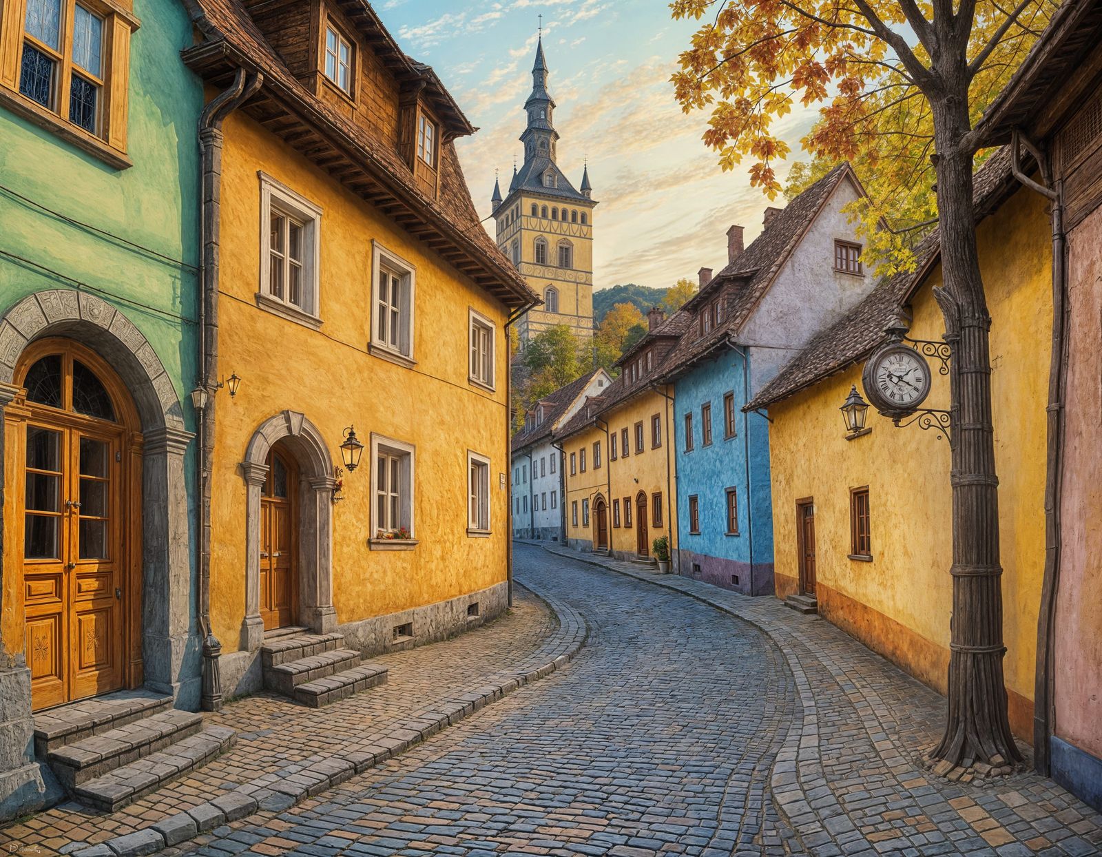Charming House in Sighisoara: Gouache Painting