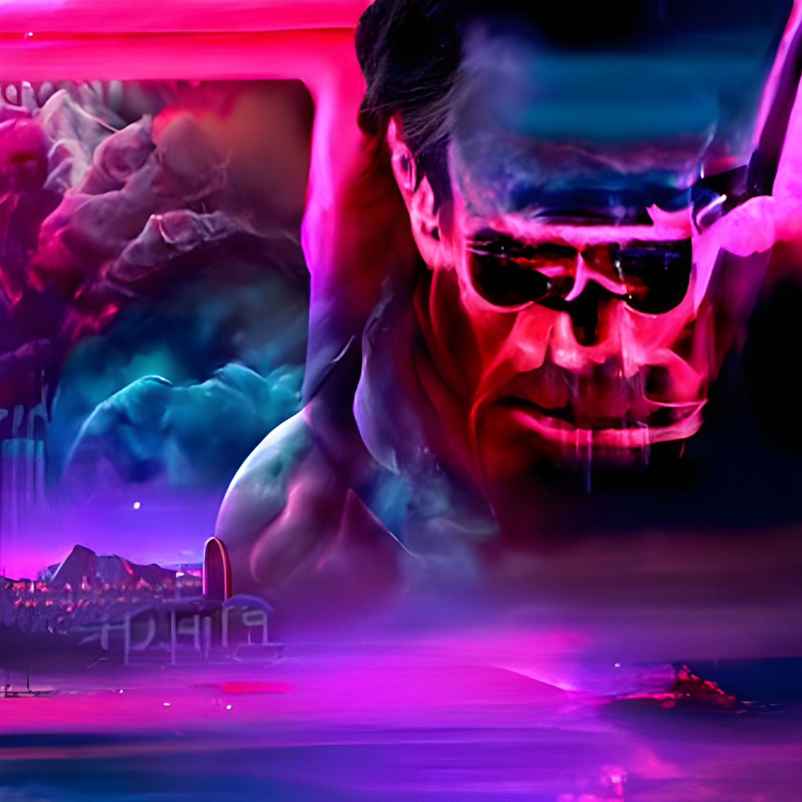 Arnold Schwarzenegger in Synthwave Neon Retro Style