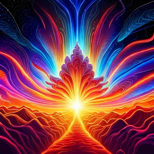 Psychedelic Fire Lightning in Pablo Amaringo Style