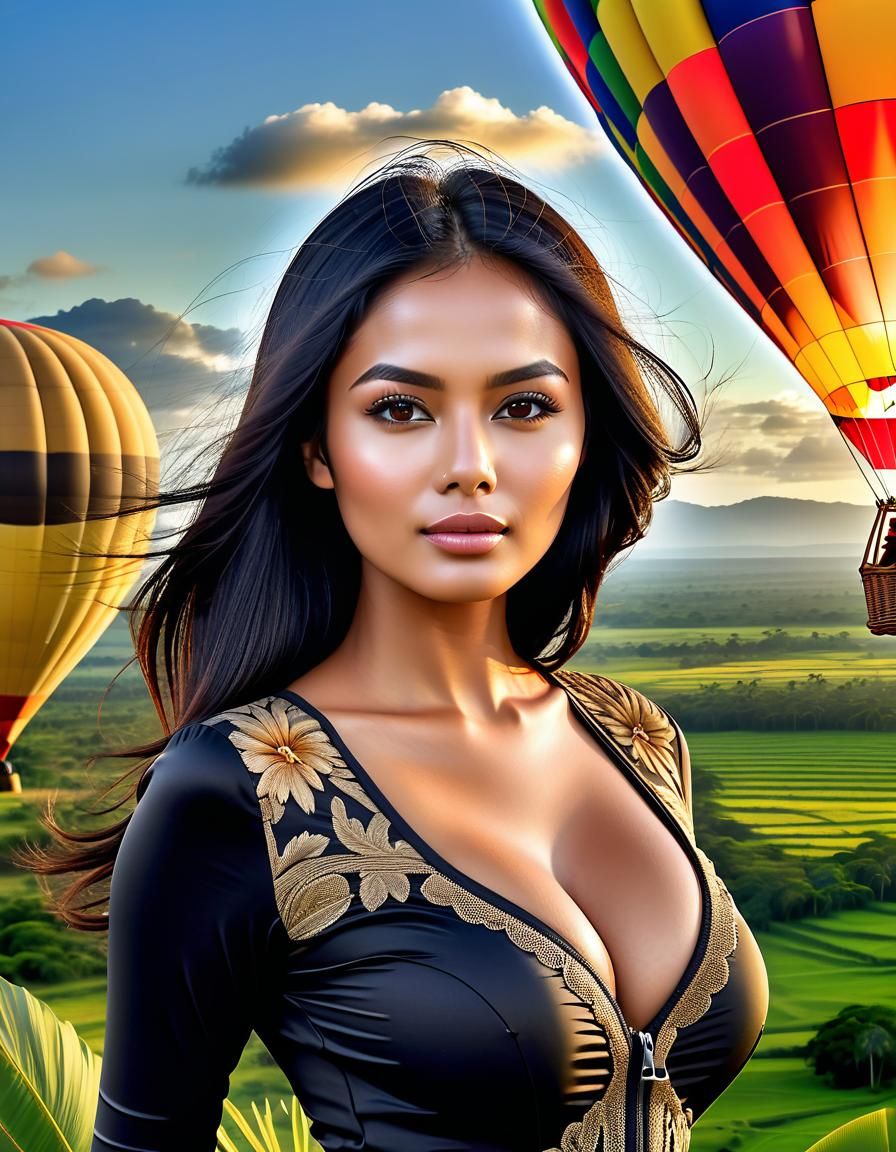 Indonesian Woman in Hot Air Balloon: Raw Photo
