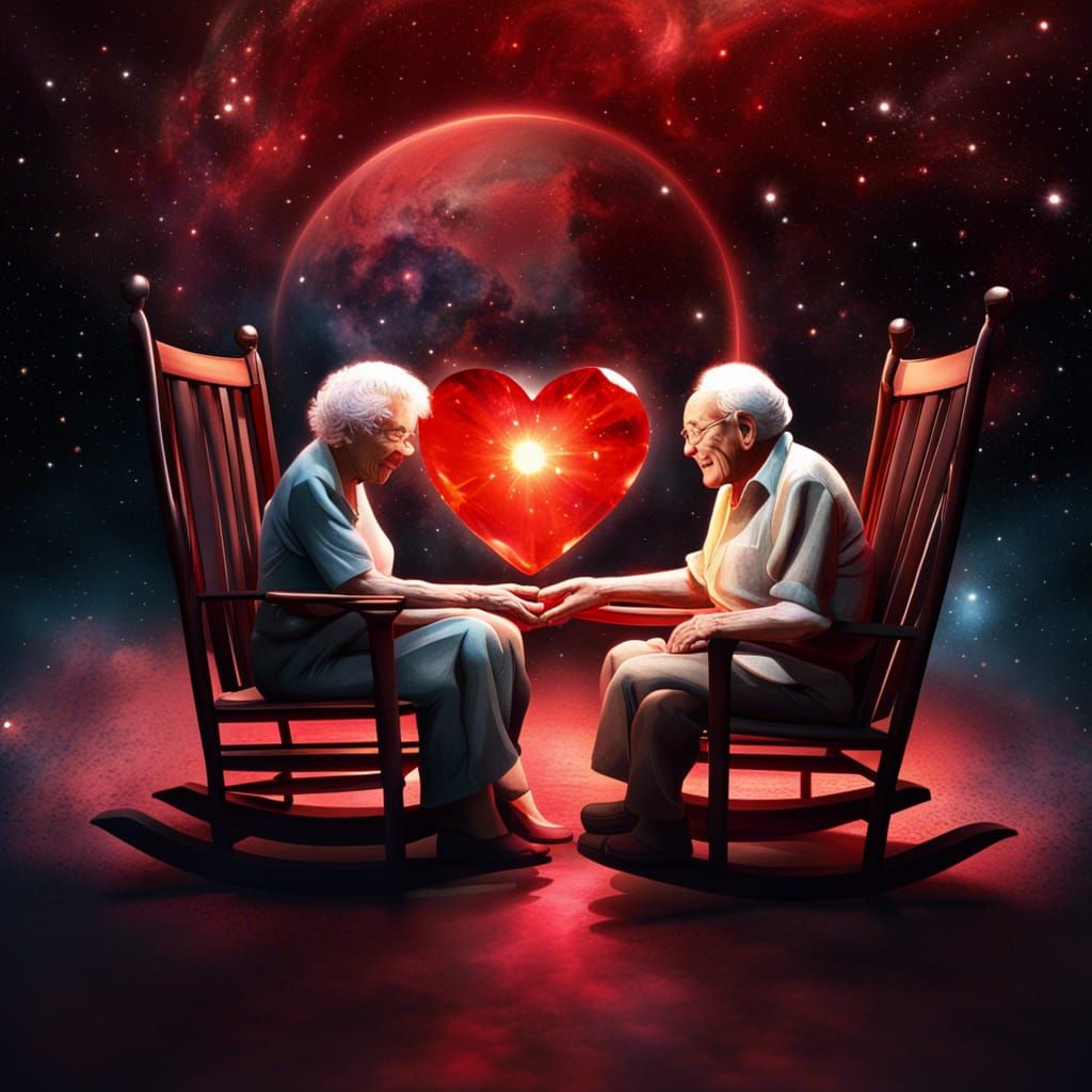 Elderly Couple in Space Gazing at Crystal Sun