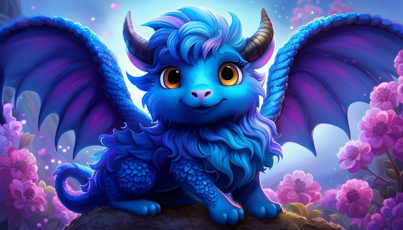 Cute Purple Sheep Dragon in Anime Style