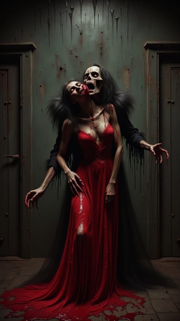 Gothic Vampire Attack in Expressionist Style