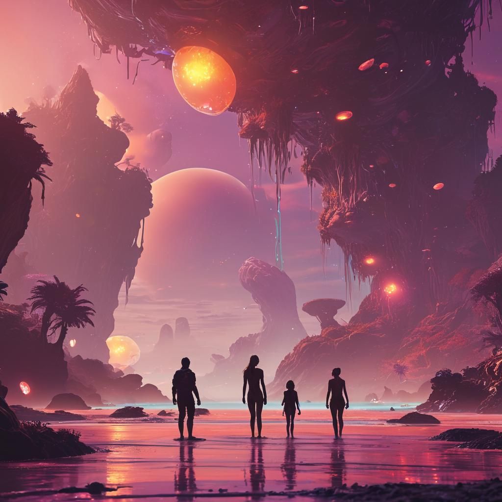 Retro-Futuristic Family Vacation on Alien Beach