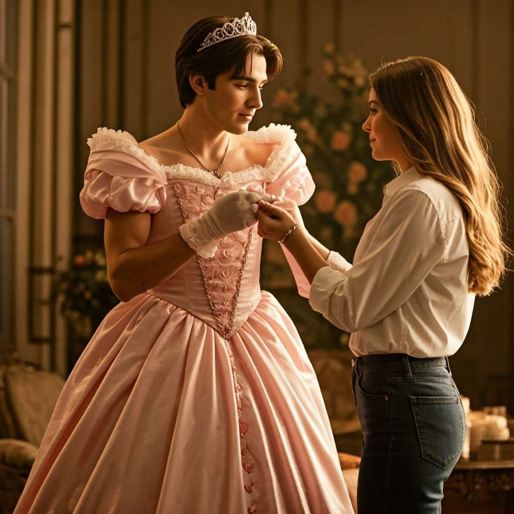 Elegant Princess Gown Curtsy in Romantic Film Still