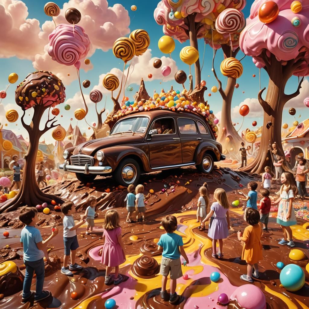 Melting Chocolate Car in Surreal Candy Land