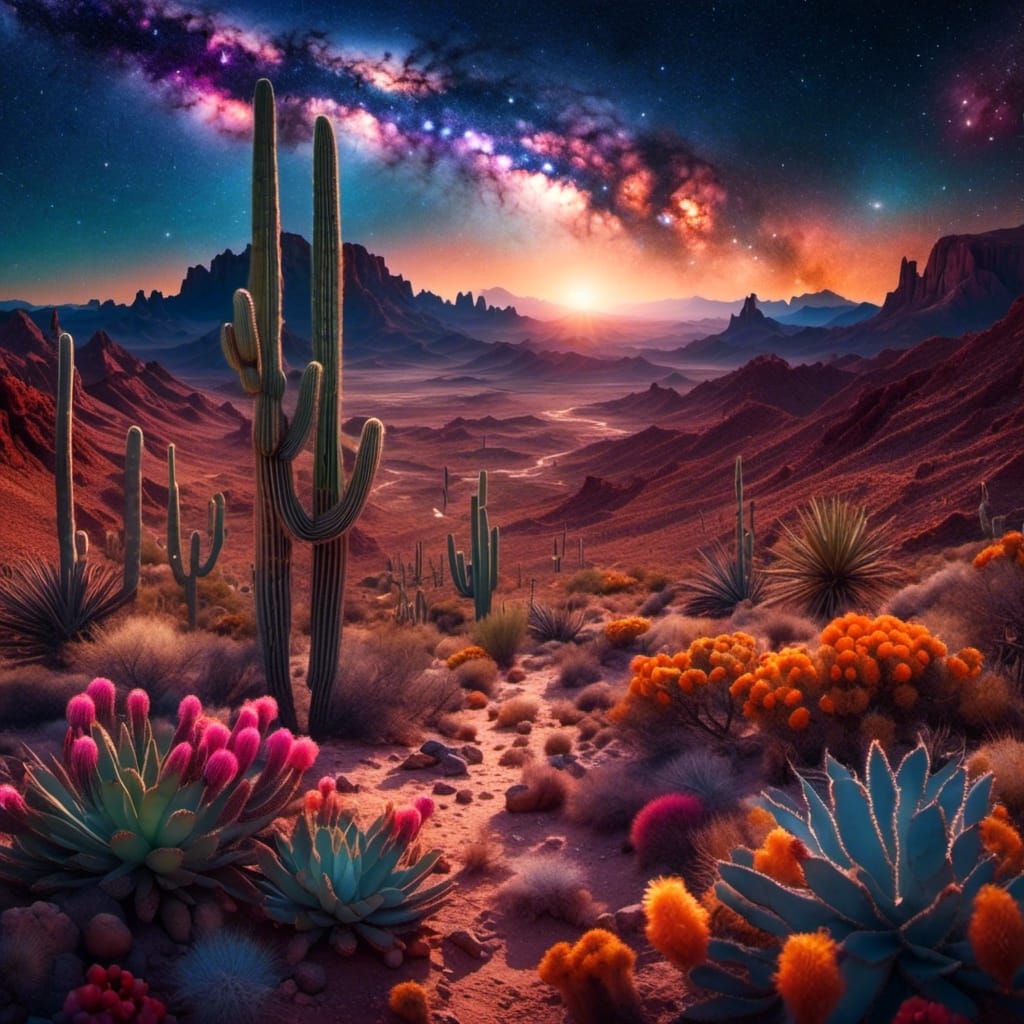 Sonoran Desert Night: Cosmic Astral Illustration