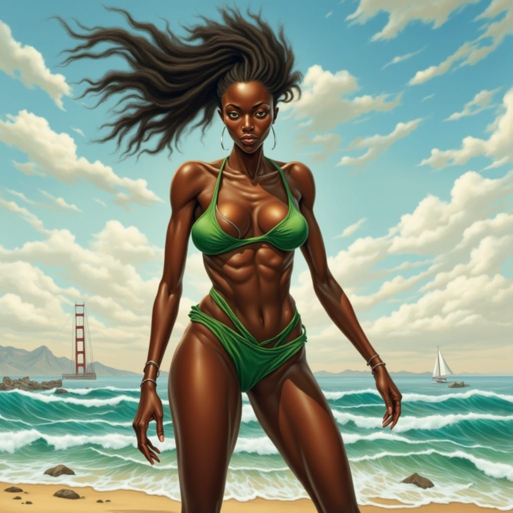 Beautiful Muscular Woman in Paper Bikini, Digital Painting