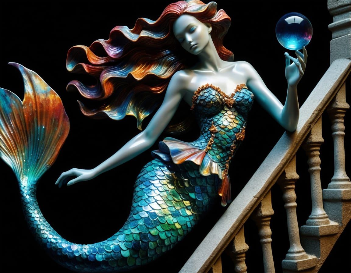Vibrant Opalescent Mermaid Castle