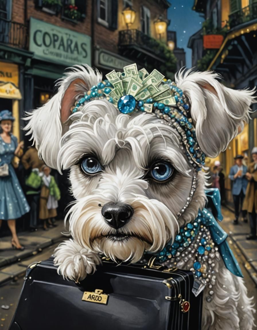 Anthropomorphic Schnauzer at Mardigras Parade, Detailed Illu...
