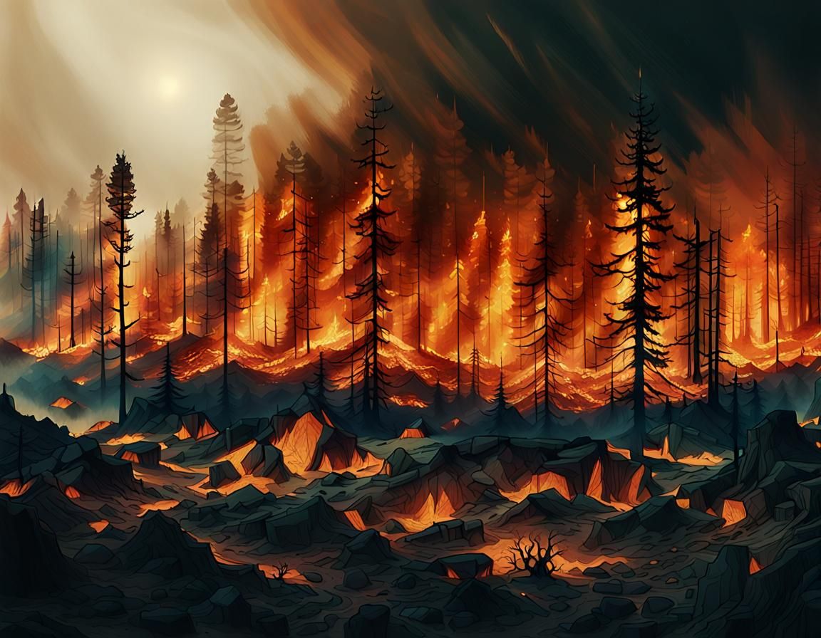 Double Exposure: Forest Fire Illuminates Ruin