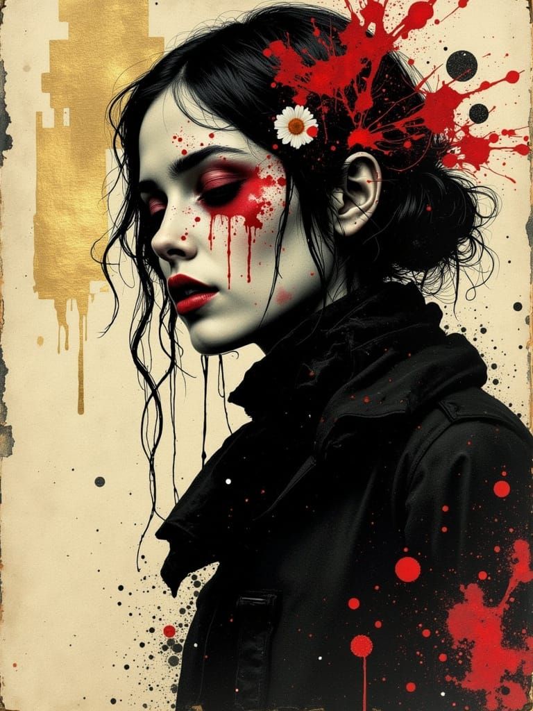 Surreal Gothic Woman in Burnished Gold and Dark Inks