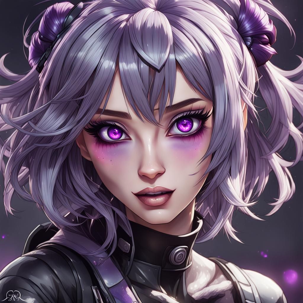 Goth E-Girl Wink: Anime-Inspired Digital Portrait