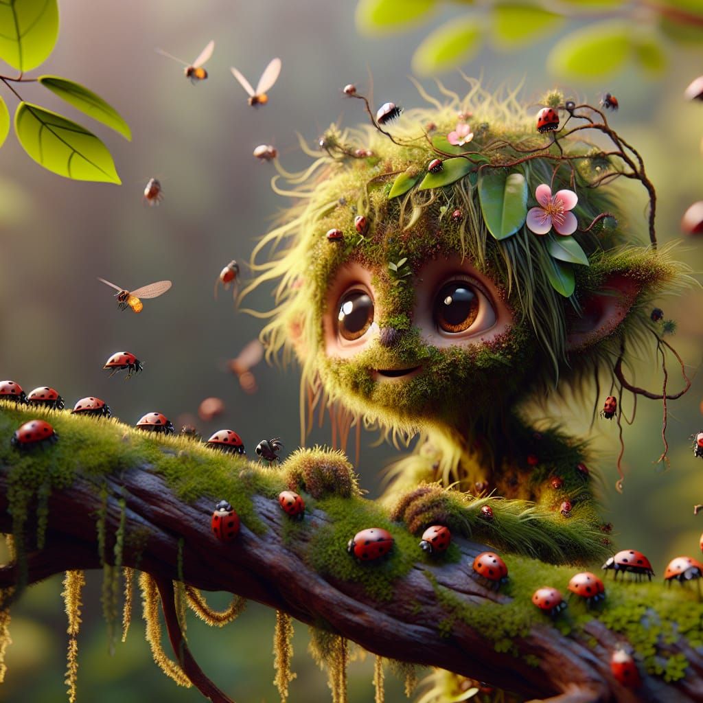 Whimsical Moss Hominids in a Rainy Forest