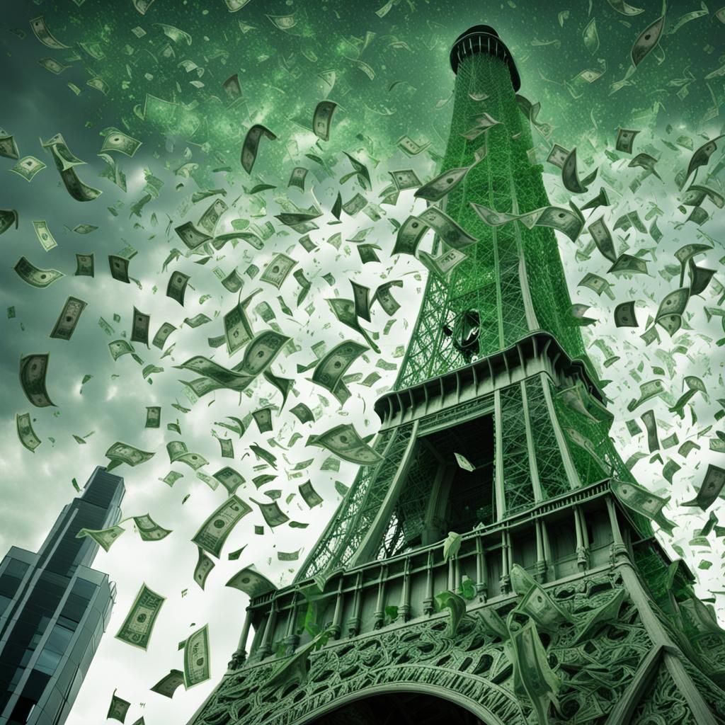Hyperrealistic Money Rain Over Eiffel Tower in HDR