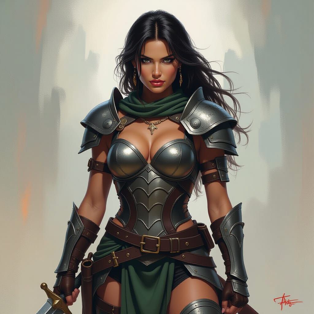 Armored Warrior Woman in Fantasy Art Style