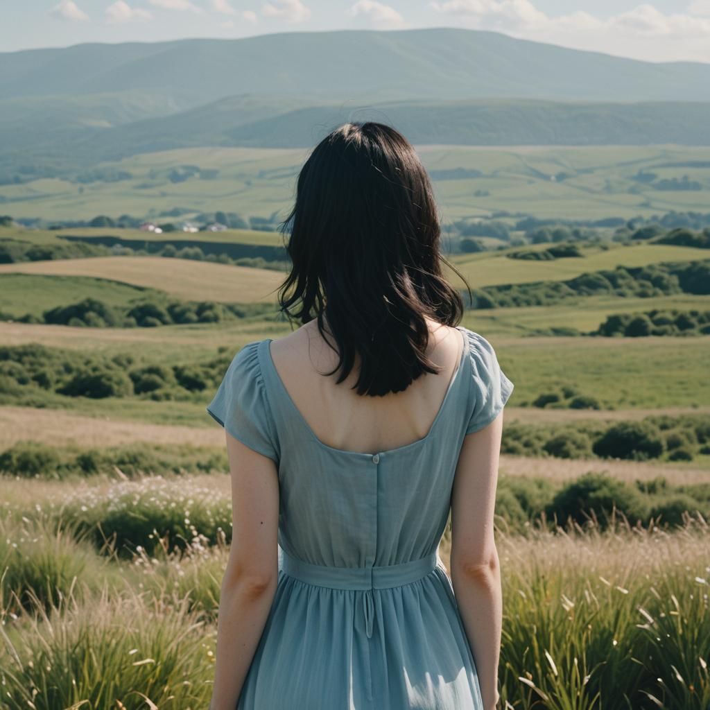 Girl Gazing at Horizon: Cinematic Film Still