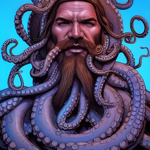 Herculean Octopus Jesus Portrait in Hyperrealism