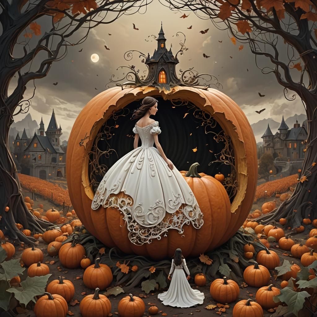 Woman on Pumpkin Reveals Miniature Landscape