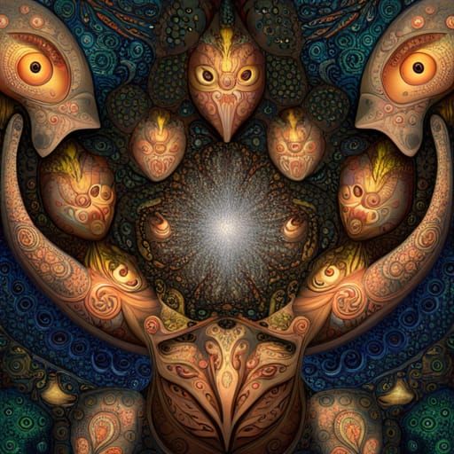 Joyful Alien Dragon-Mice in Fractal Garden