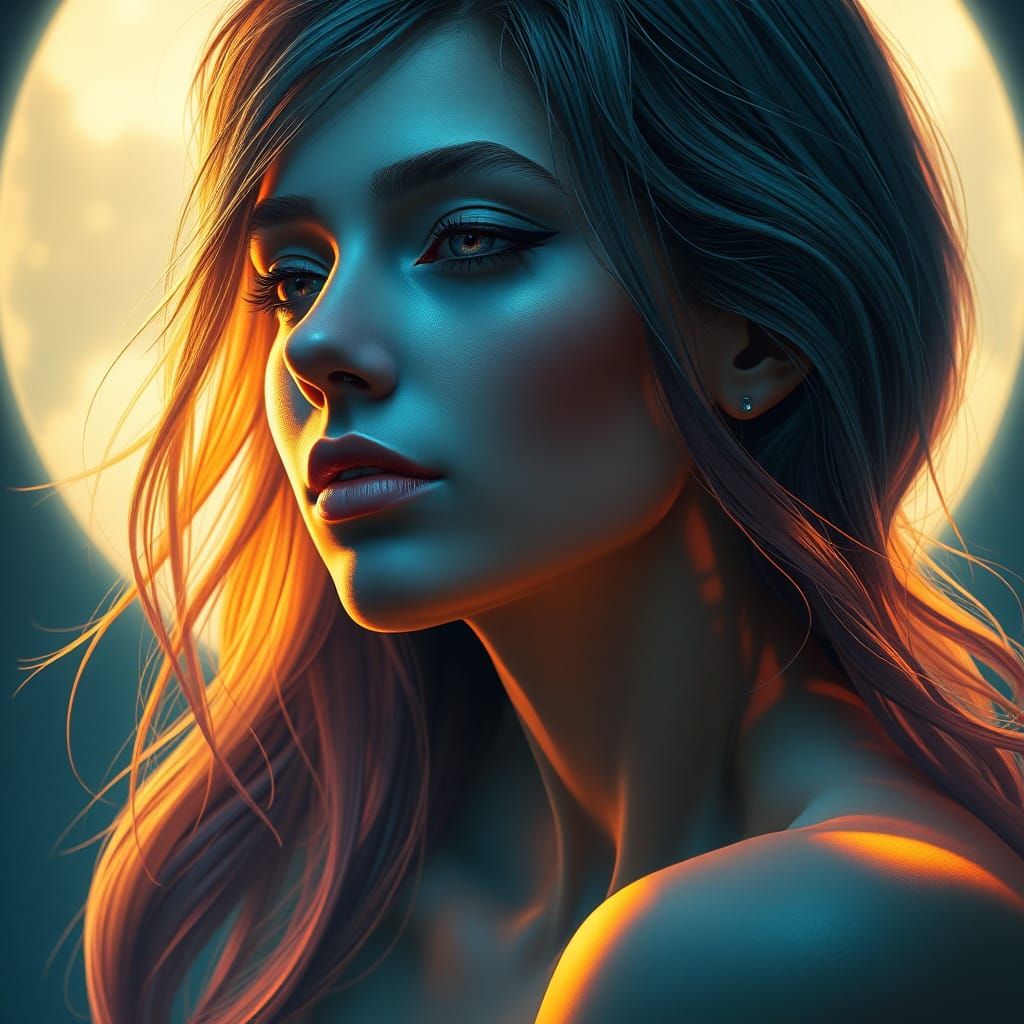 Dreamlike Woman Illuminated by Soft Moonlight in Mystical Re...
