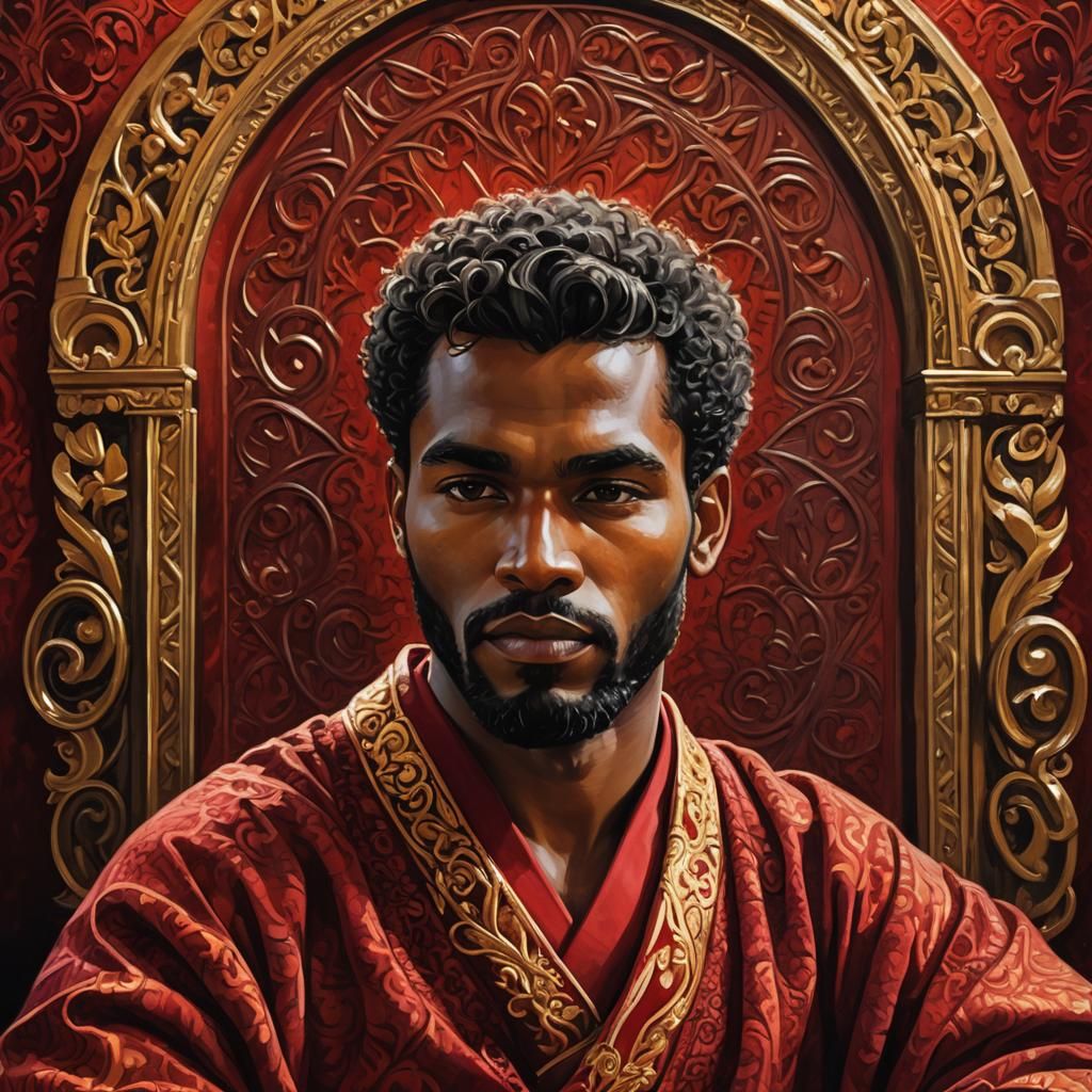 Neo-Impressionist Portrait of African Man on Throne