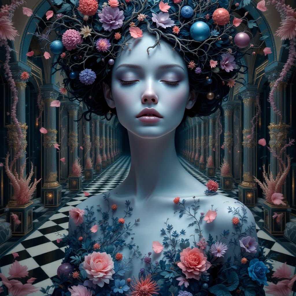 Visionary Surreal Woman in Ornate Headdress