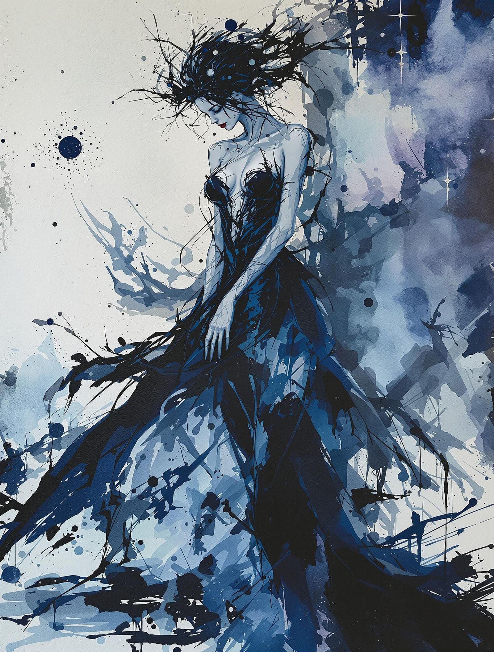 ominous Eldritch fairycore Avant garde Dress on a posing fem...